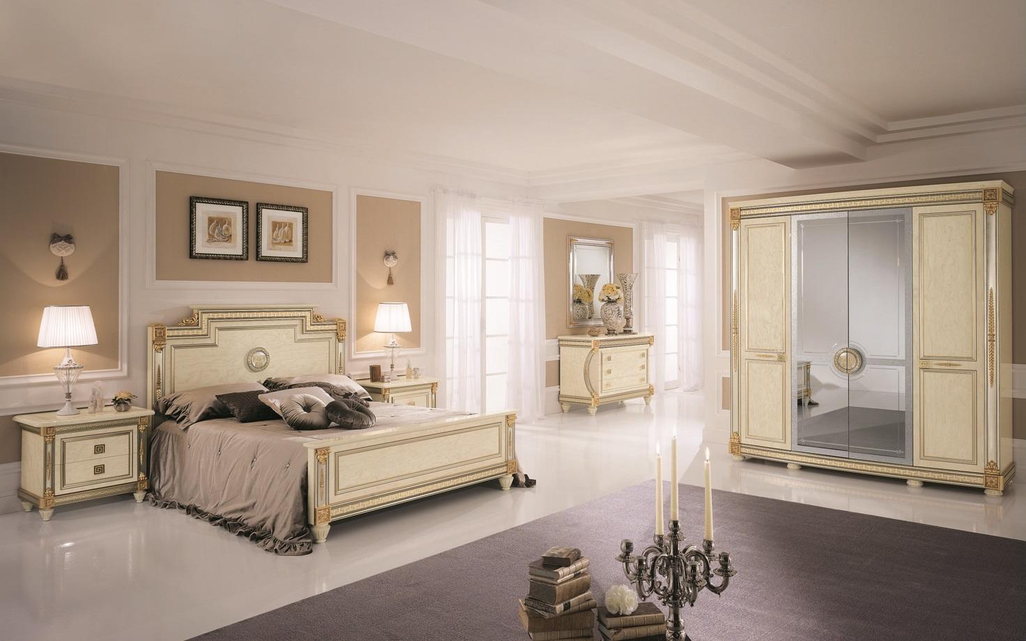 Classic bedroom set bedside tables bed style wood bed Italy furniture 6 pieces