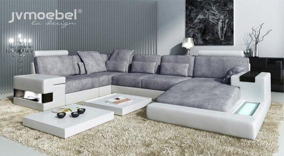 Modern Textile Sofa U-Shaped Furniture with Bed Functions Storage Grey NEW