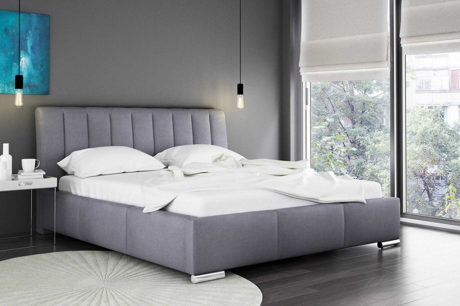 Bed Double Bed Furniture Bed Frame Fabric 160x200 Textile Upholstered Bed Grey Beds