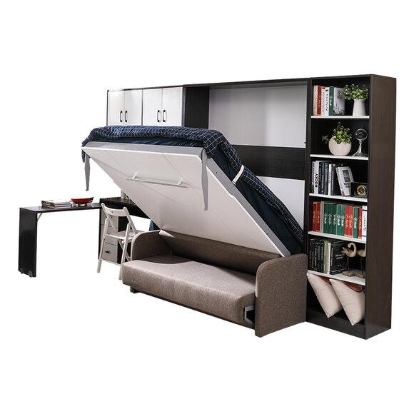 Wardrobe Bed with Sofa Upholstery Wall Cabinets Sleep Bed Folding Furniture + Couch New