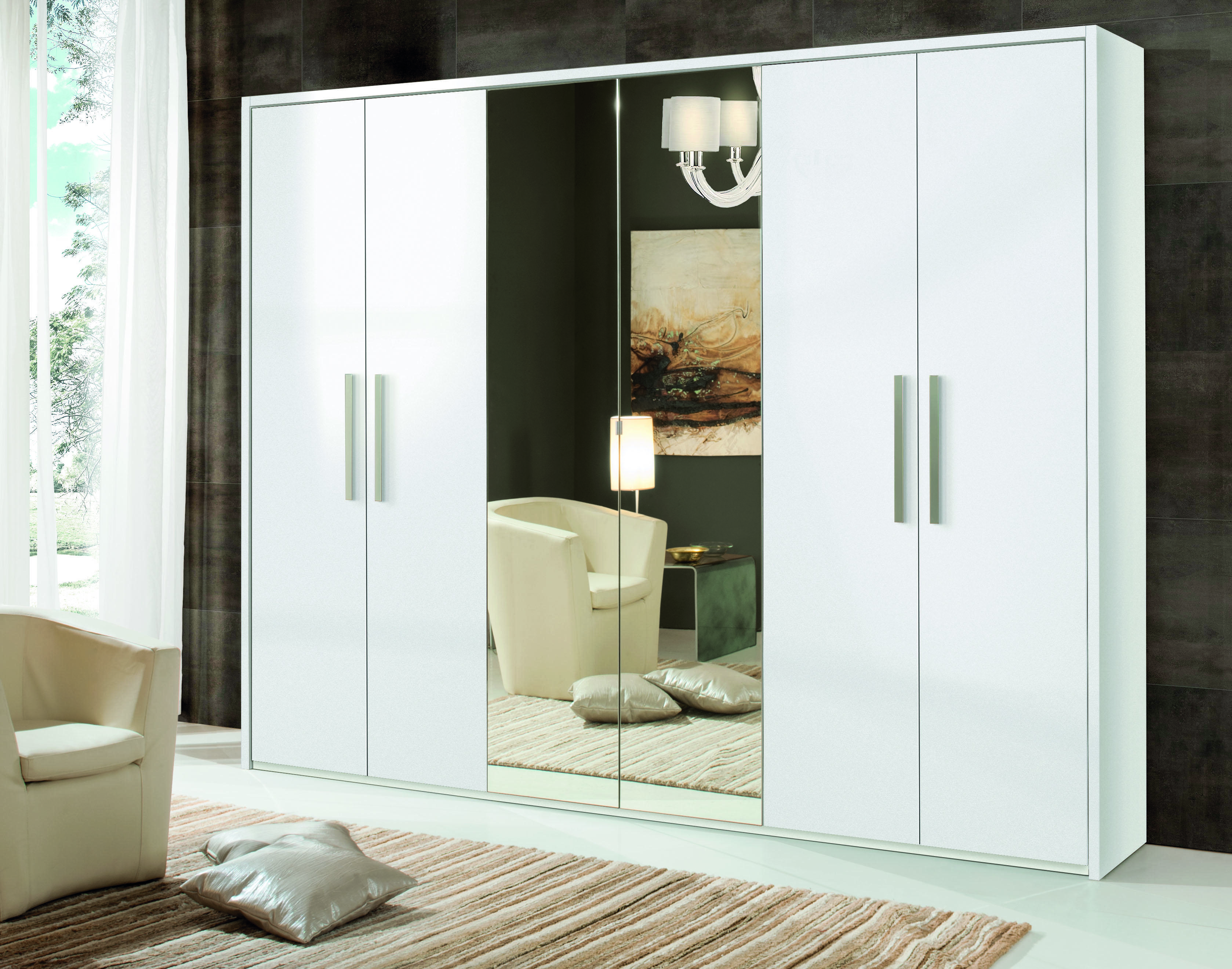 Closet 6 Doors Clothes Closet Designer Furniture Cabinets Mirror Furniture New