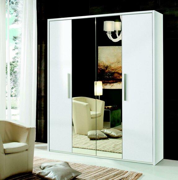 Closet 4 Doors Clothes Closet Designer Furniture Wood Cabinets White Mirror