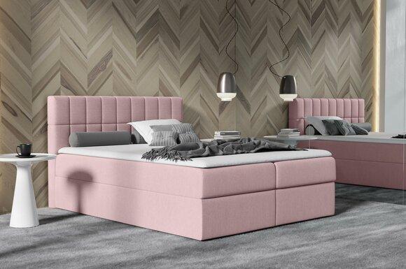 Bed Pink Fabric Box Spring Bed Textile Design Double Hotel Modern with Bed Drawer