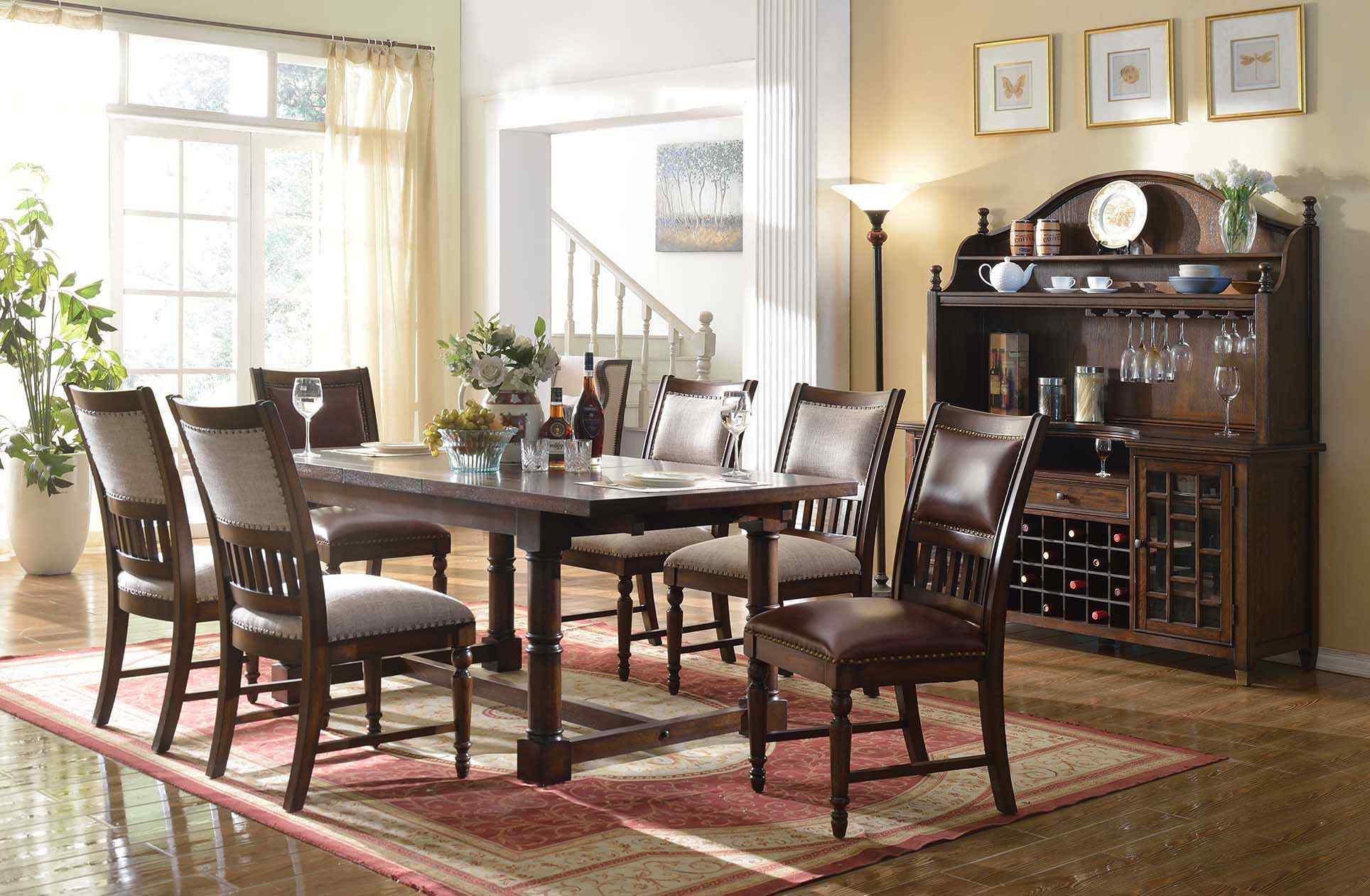 Dining room set dining table 6 chairs sideboard tables wood design group set 9pcs