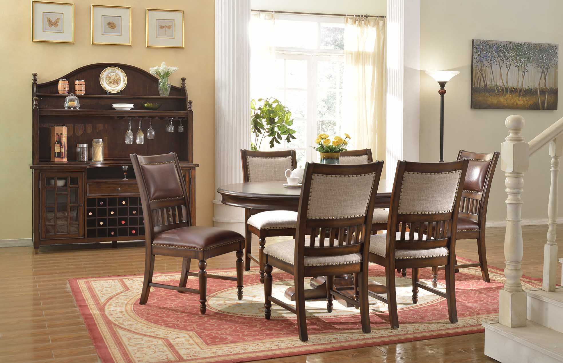 Designer Wooden Dining Living Room Set Table 6x Lean Back Chairs Set Upholstery 7pcs