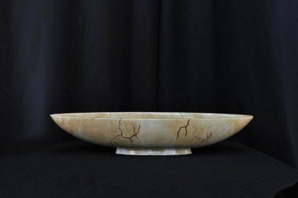 Decorative boat bowl vase in antique style with natural obsolescence imitation 62cm height