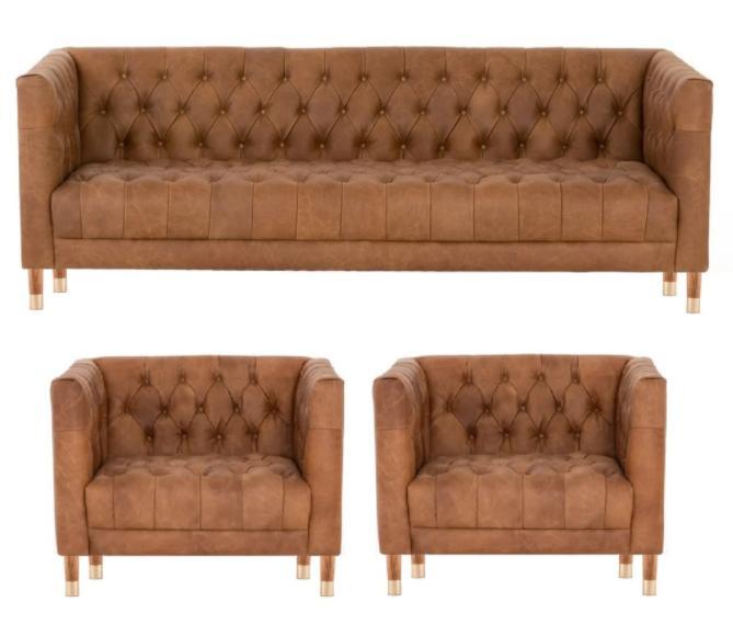 Brown Velvet Chesterfield 2 Armchairs Leather Modern Design Furniture Sofa Set Sofas New