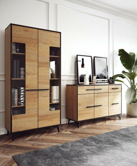 Design Chests of Drawers Cabinet Furniture Wood Luxury Living Wall Sideboard Showcase 2pcs Set