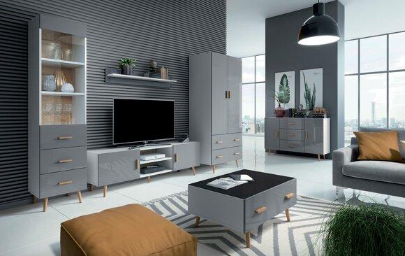 Living Room Modern Style Living Walls 4pcs Set Modern Living Wall Display Cabinets Shelf Cupboard