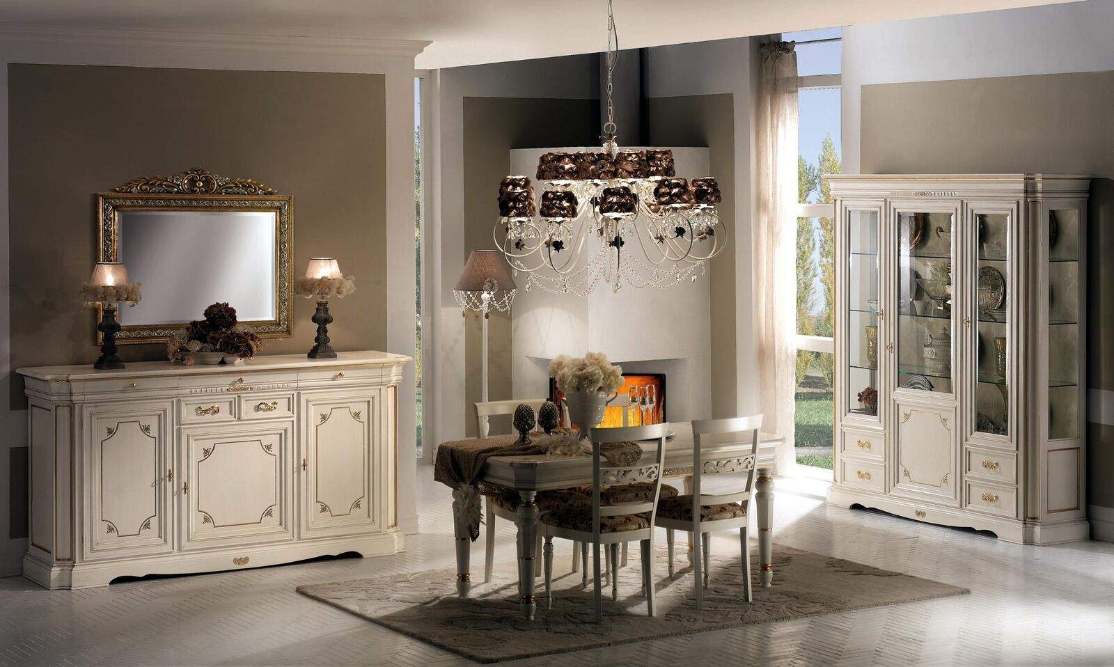 Dining room group complete set 7-piece table luxury wood furniture new