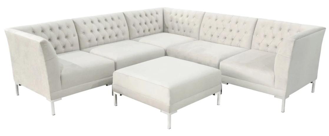 Corner Sofa Stool Cream White Big Textill Fabric Chesterfield Sofas Luxury Furniture 2pcs.