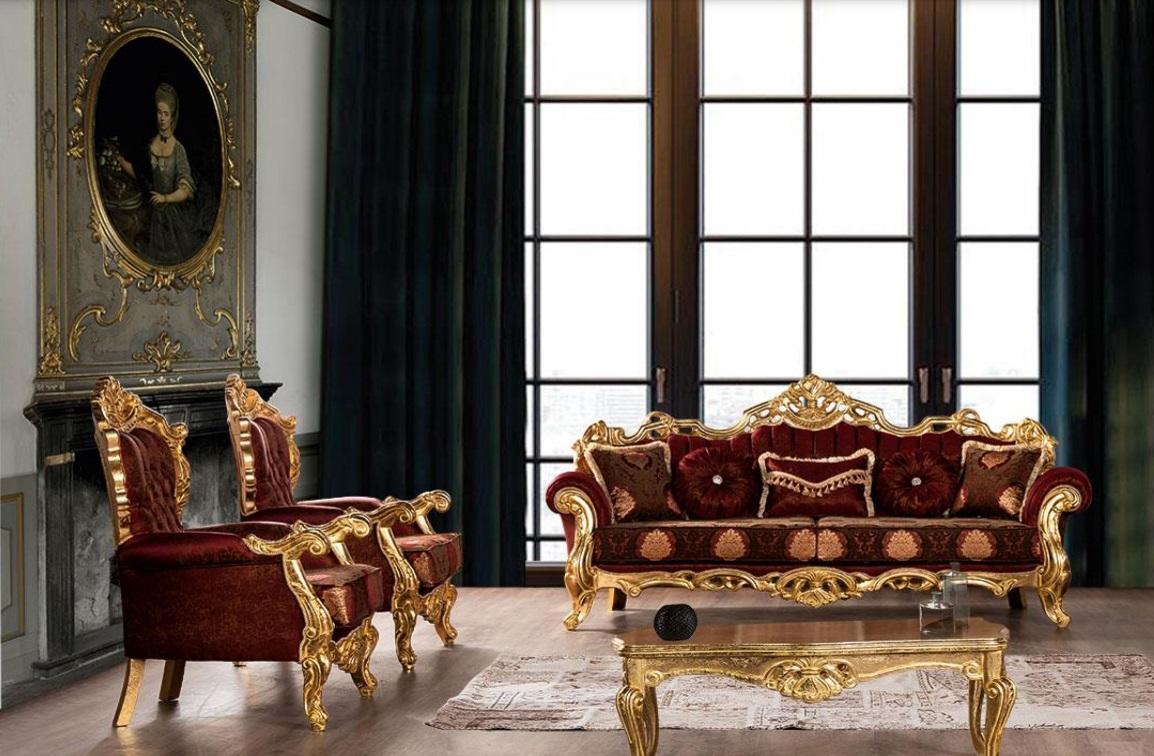 Set Sofas Armchairs Sofa Set 3+1+1 Seater Luxury Fabric Living Room Baroque