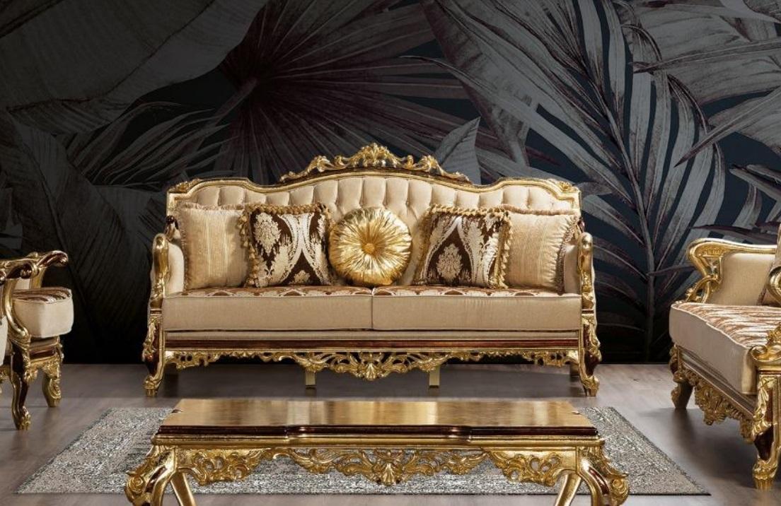 Three Seater Sofa 3 Seater Baroque Rococo Couch Luxury Sofas Fabric Textile Design