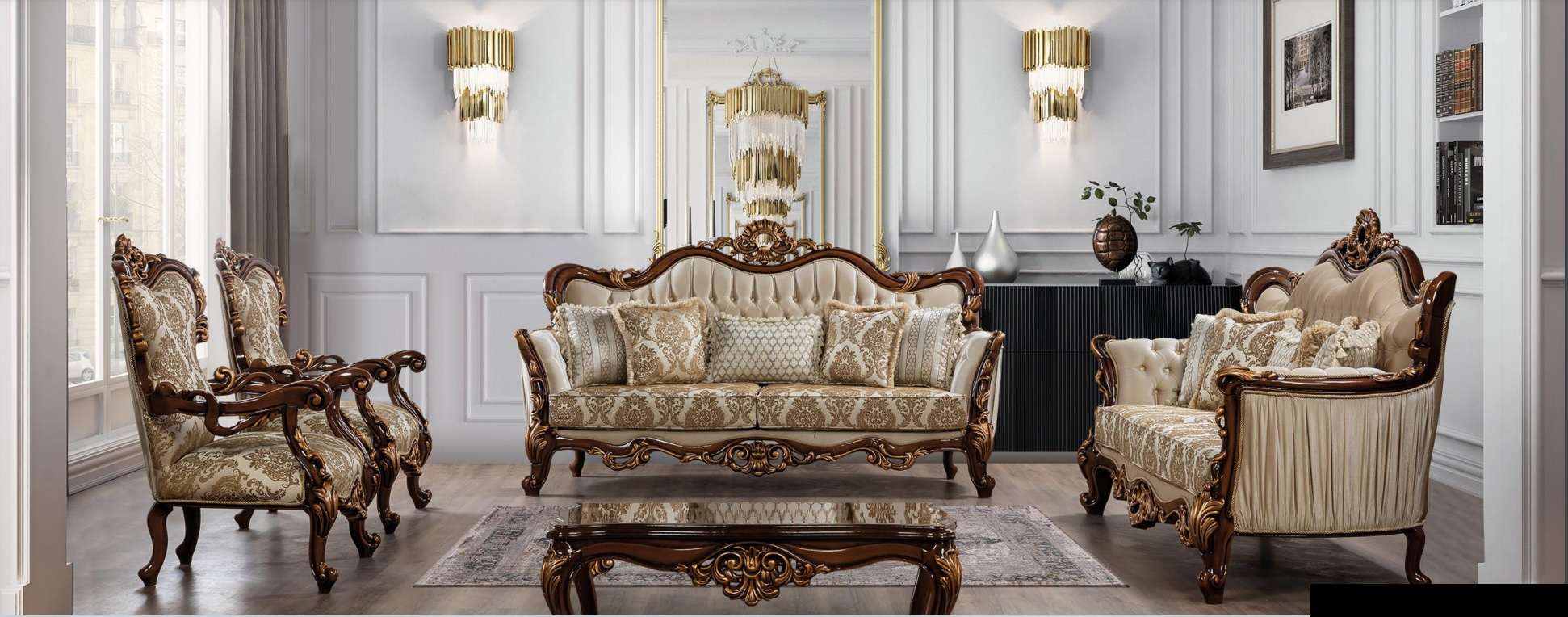 Group Set 5pcs Sofa Set 3+3+1+1 Seater Coffee Table Sofa Couch Fabric
