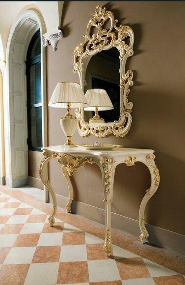 Classic Mirror Dressing Table Console Table Gold Wood Bedroom Furniture 2pcs