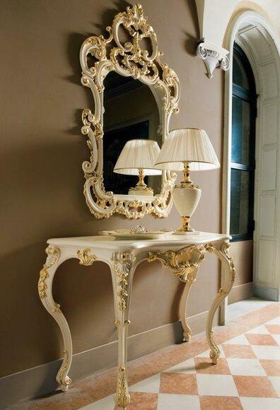 Console table, mirror, sideboard, set of 2, new wood, Italian furniture in the Baroque style