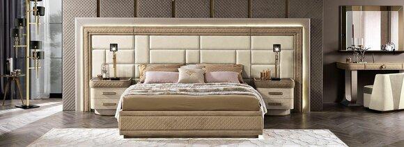 Bedroom furniture bed solid beige Italian furniture beds wood double bed