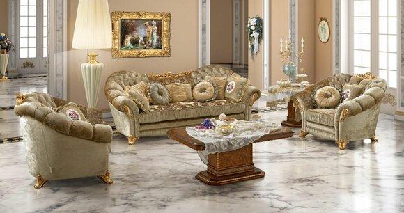 Luxury furniture sofa set couch sofa baroque rococo upholstery 3 + 1 + 1 seater wood 3 pieces