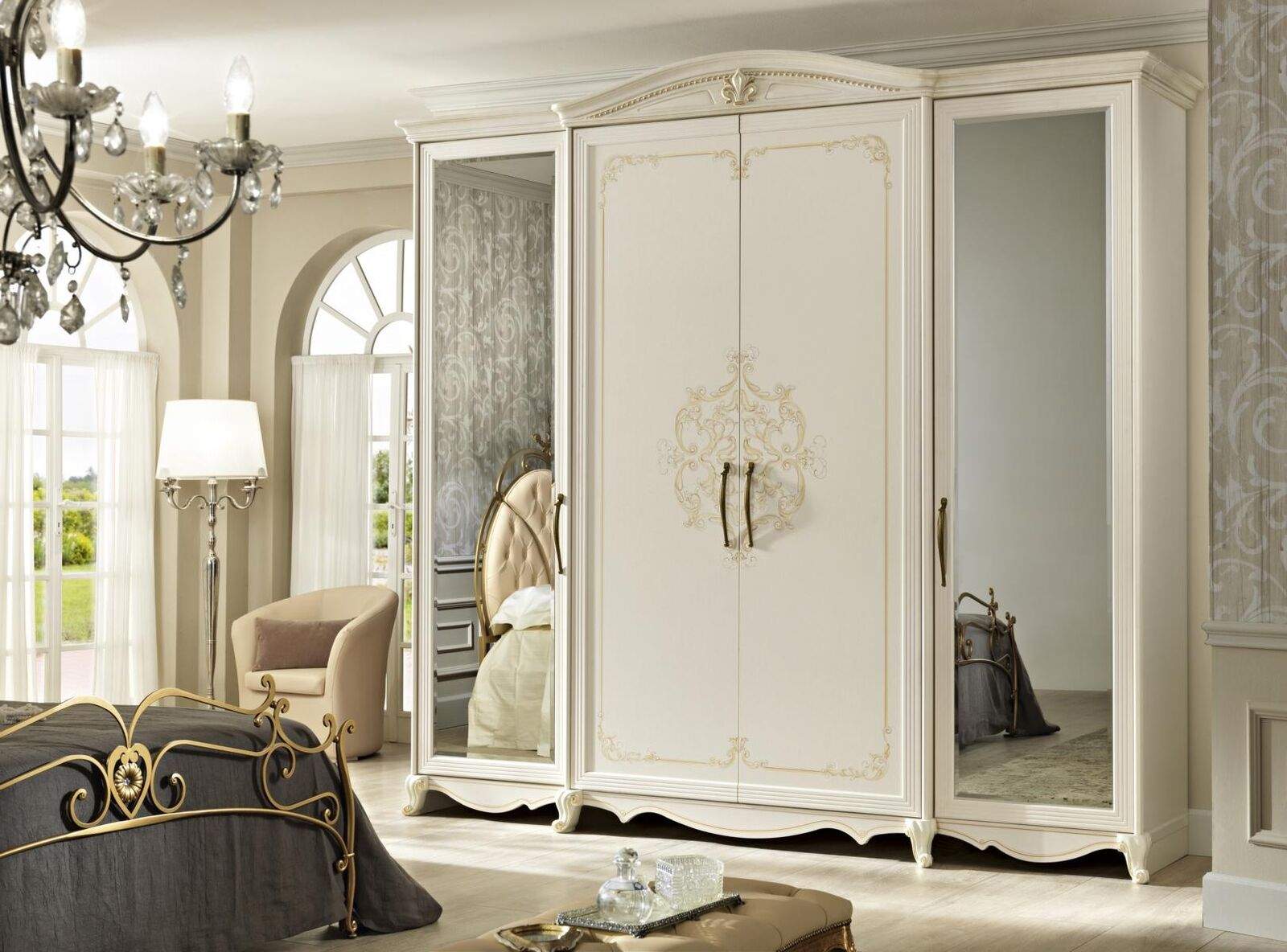 Classic wardrobe furniture natural wood cabinets bedroom design white new