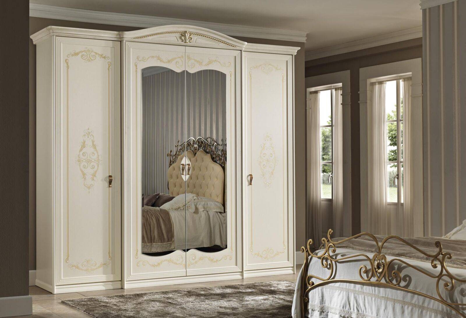 Wardrobe, bedroom, cupboards, furniture, wood, white mirrors, new