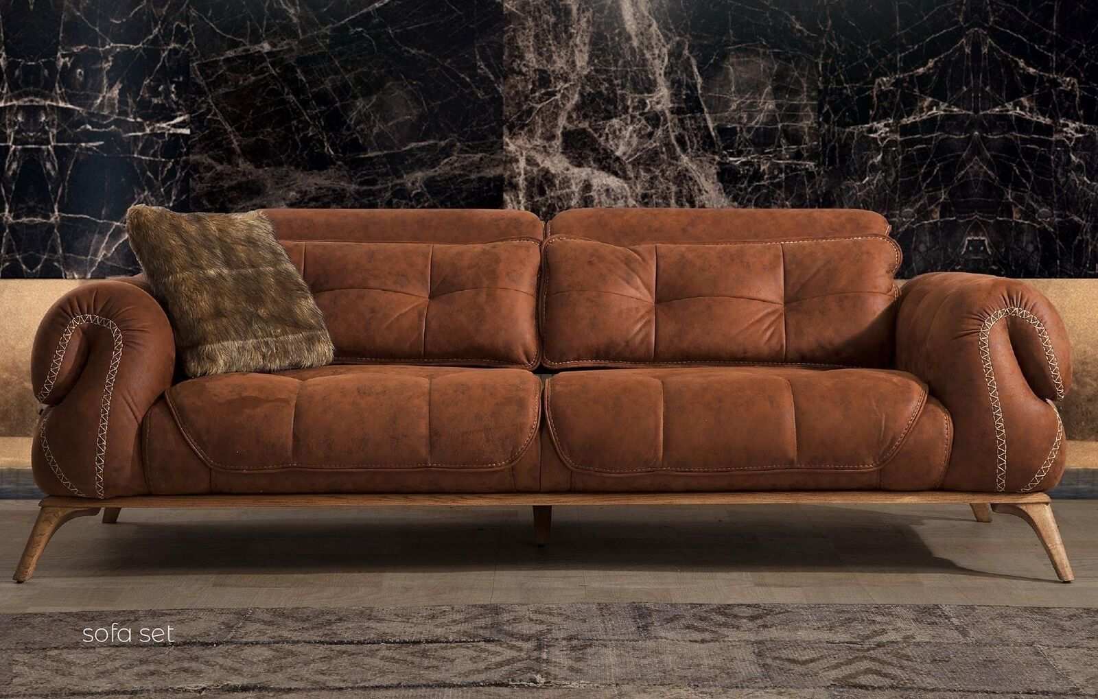 Brown couch three-seater sofa suede look sofas couches seating furniture design new