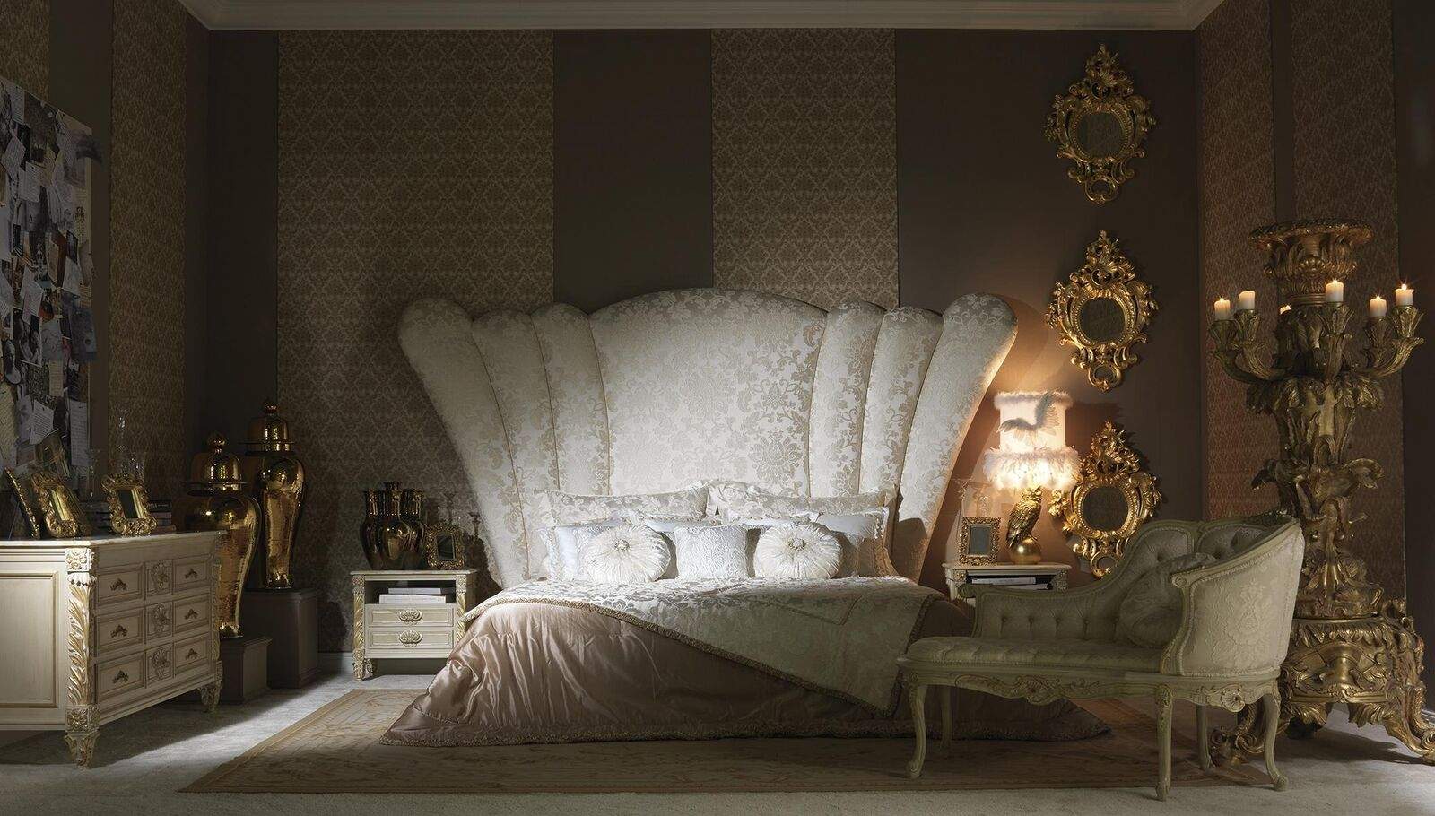 Chesterfield Large Bed Headboard Bed Upholstery Hotel Bed Color White Classic