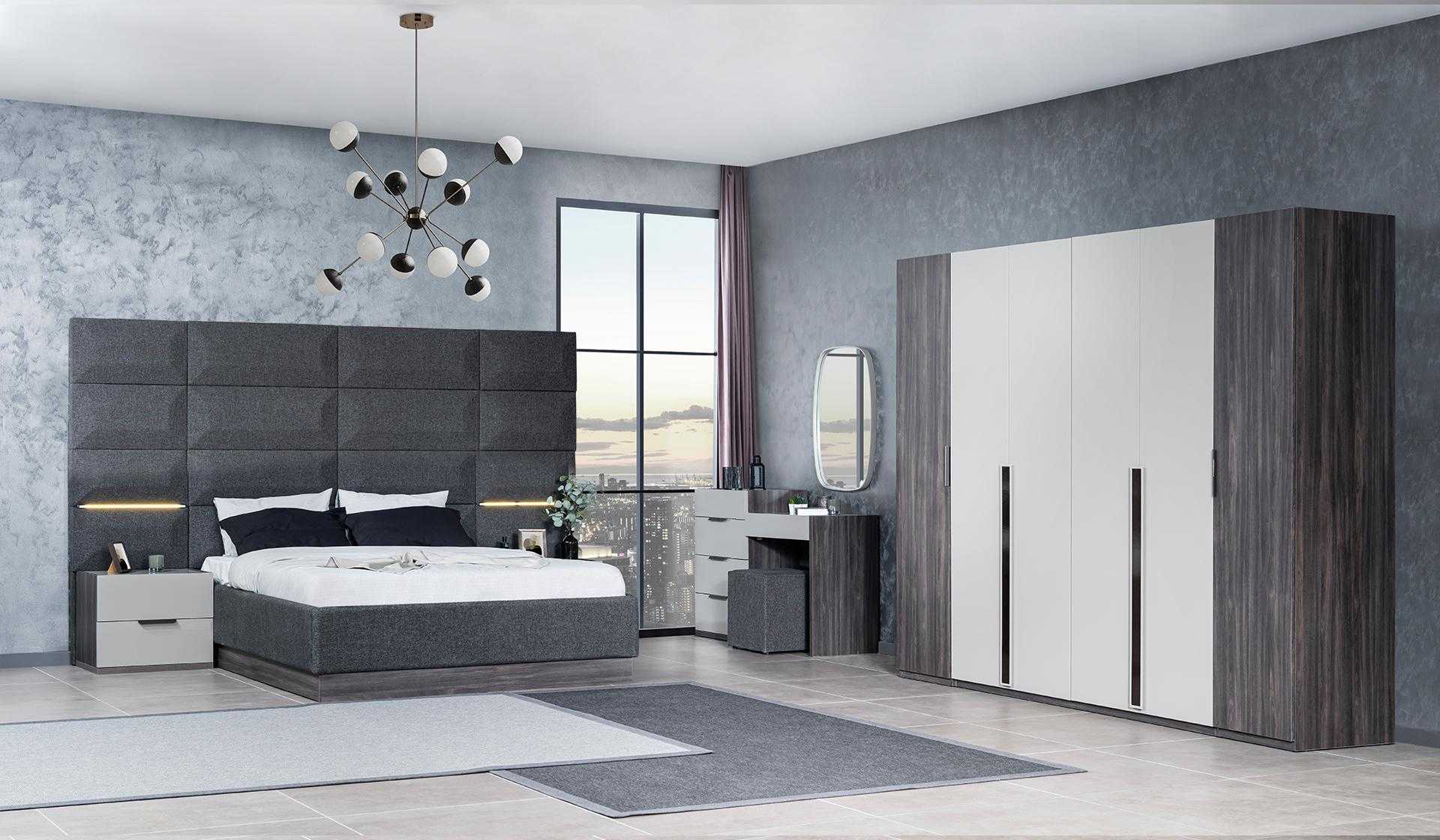 Bedroom Bed Nightstand Wardrobe Chest of Drawers with Mirror Furniture Set 5pcs