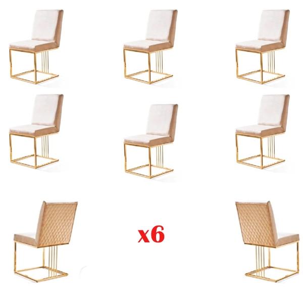 Set of 6 Chairs, Designer metal Textile Upholstery Suitable for Gastronomy and Dining Room Furniture