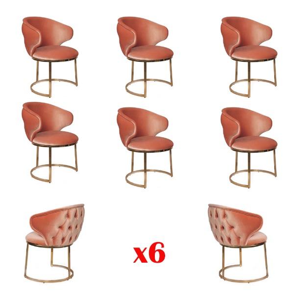 Dining Room Set 6x Chairs Fabric Luxury Armchair Pink Living Room Furniture