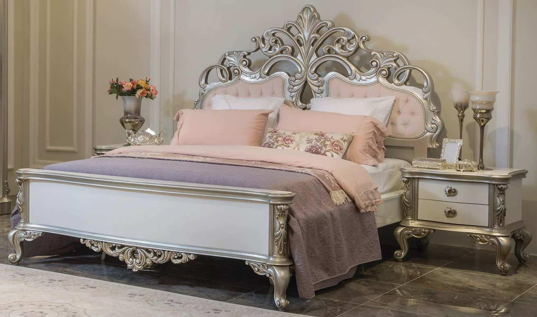Bed Furniture Silver Pink Bedroom Furniture Design Beds Luxury Baroque