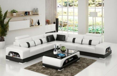 Corner sofa with USB, couch sofa living area seat corner set leather textile Sandber