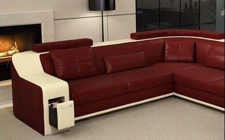 Corner sofa leather textile sofa with USB upholstery living area L set seat Isching
