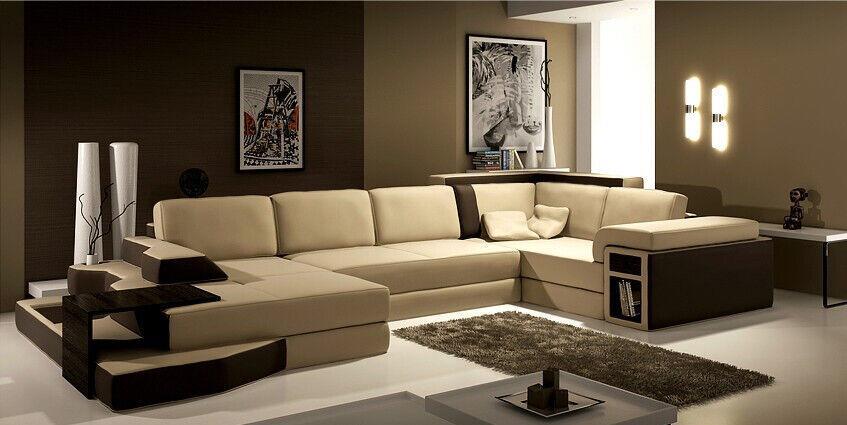 XXL design big sofa + USB corner sofa couch living area U shape leather textile corner
