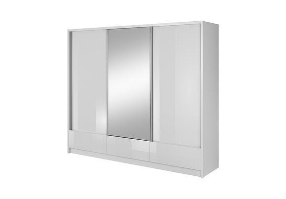 Massive designer wardrobe with a mirror, 3-sliding doors & 3-sliding drawers made of MDF 250cm