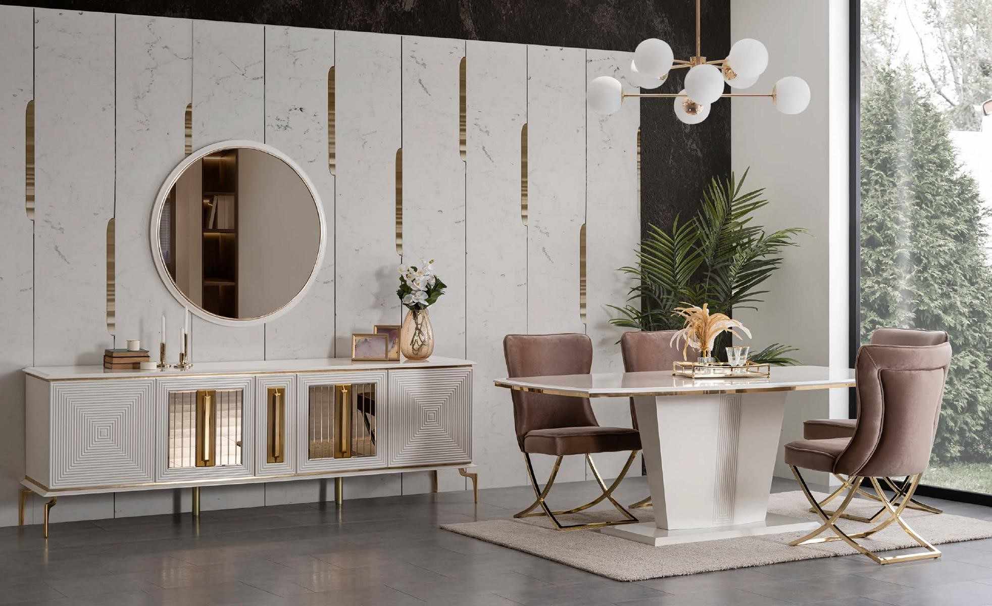 Luxury Dining Room Dining Table Set Table Chairs Dresser 7pcs