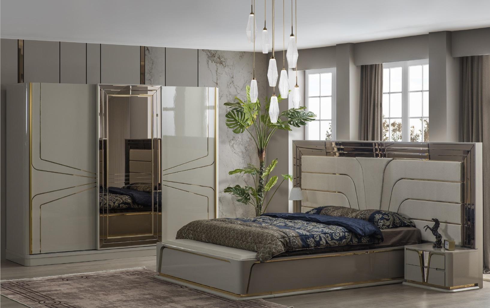 Set Bedroom Double Bed Luxury Bed Modern Beige Set 4pcs New