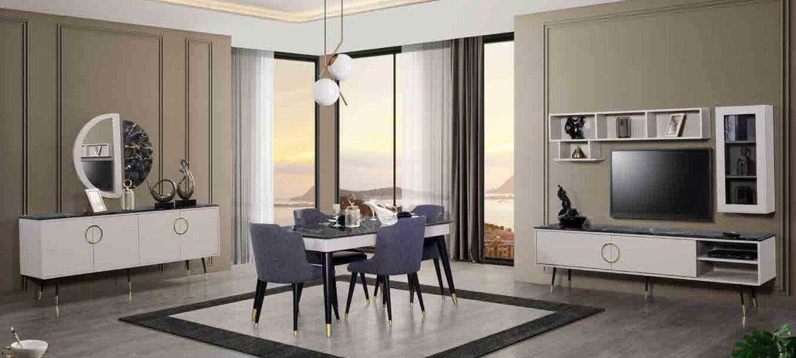 Complete dining set 7 pcs. Dining room sideboard set modern table 4x chairs rtv