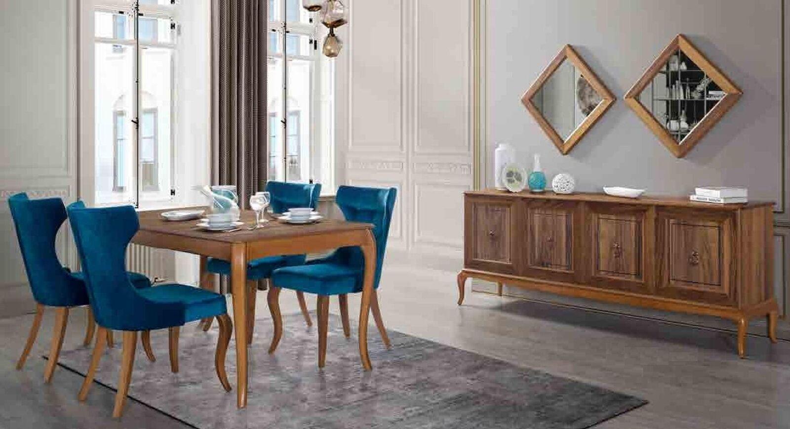 Complete set dining table 4x chairs dining room set dining group wooden table tables 6 pieces