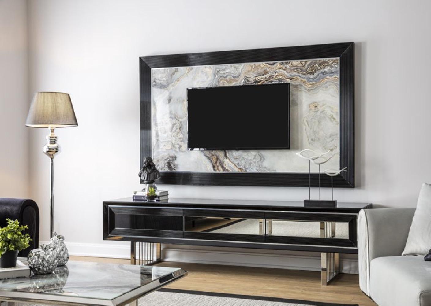 Luxury wall unit + sideboard lowboard shelf living room black high gloss