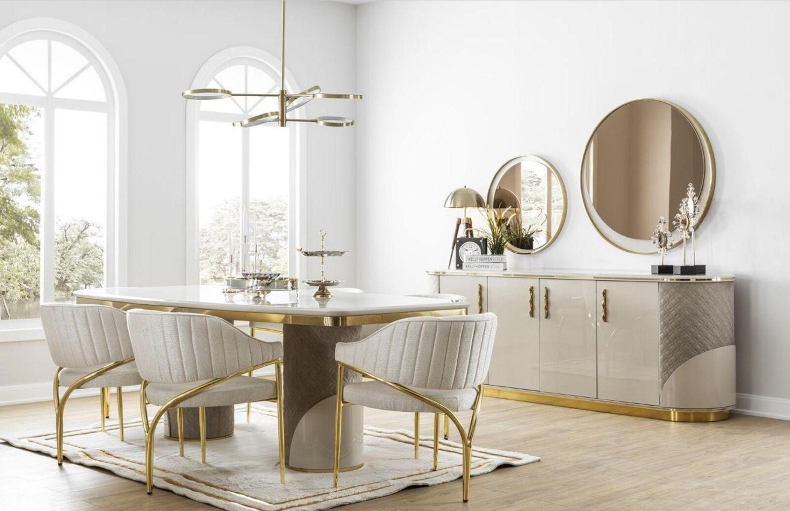 Dining room set 10 pcs. Set luxury table 6x chair sideboard mirror furniture wood