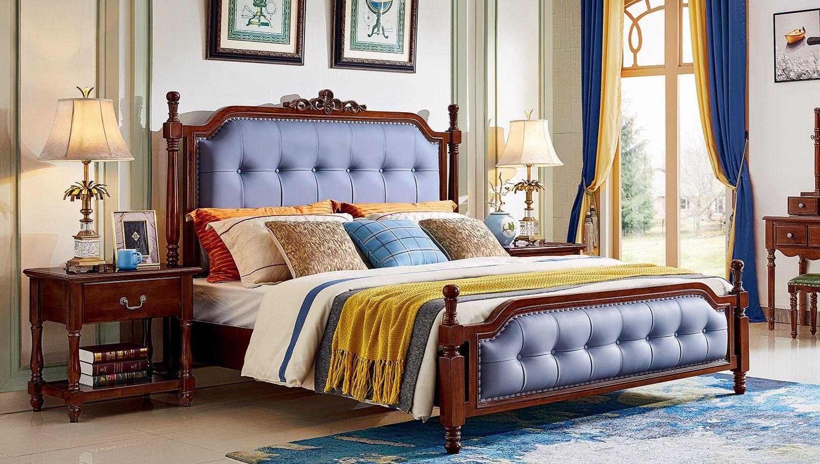 Bed Luxury Bedroom Double Bed Wood Upholstery Bed Frame Chesterfield