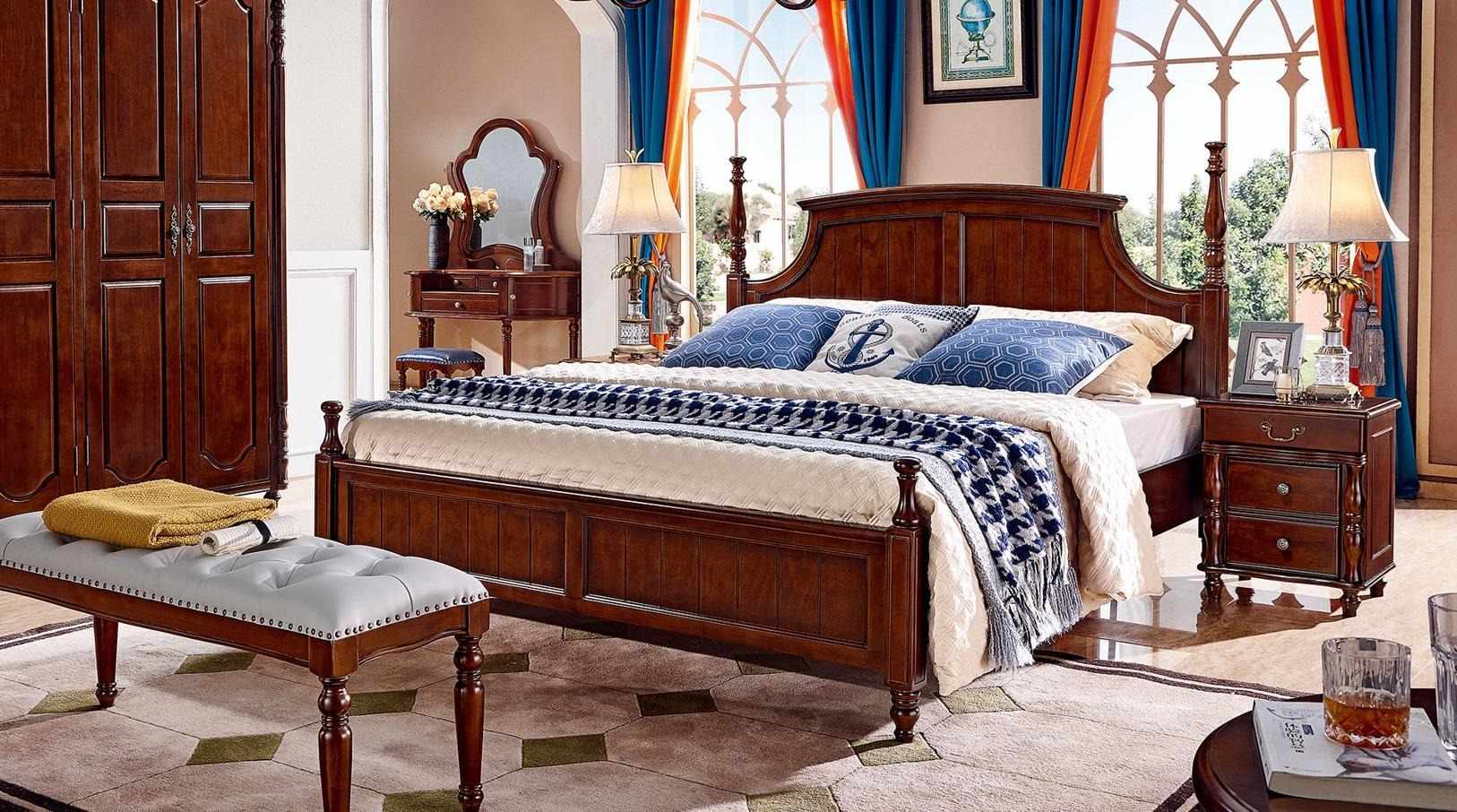 Beds Solid Double Bed Bed Furniture Wood Design Bedroom Classic