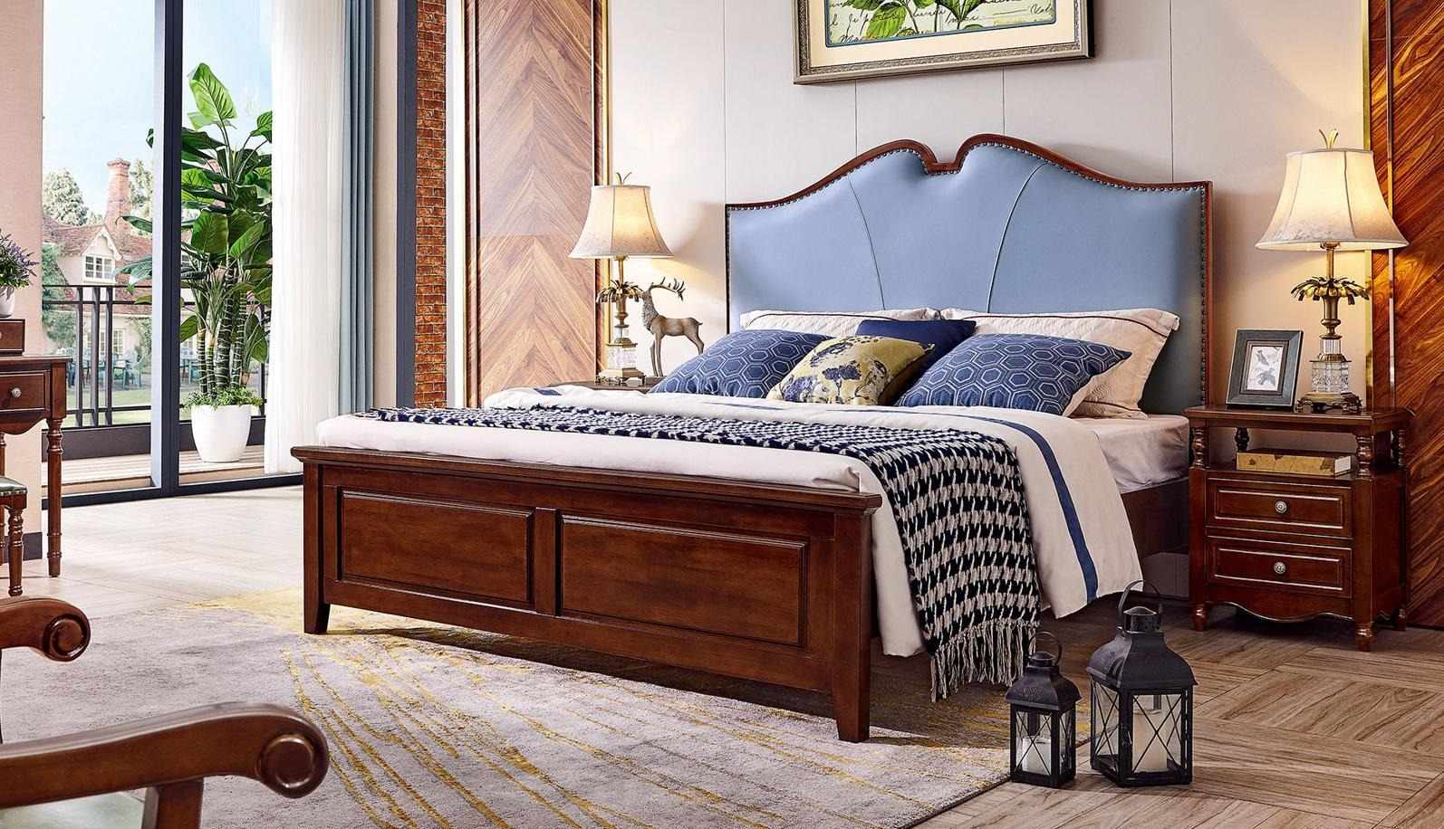 Double Bed Luxury Bedroom Wood Bed Upholstery Bed Frame Furniture