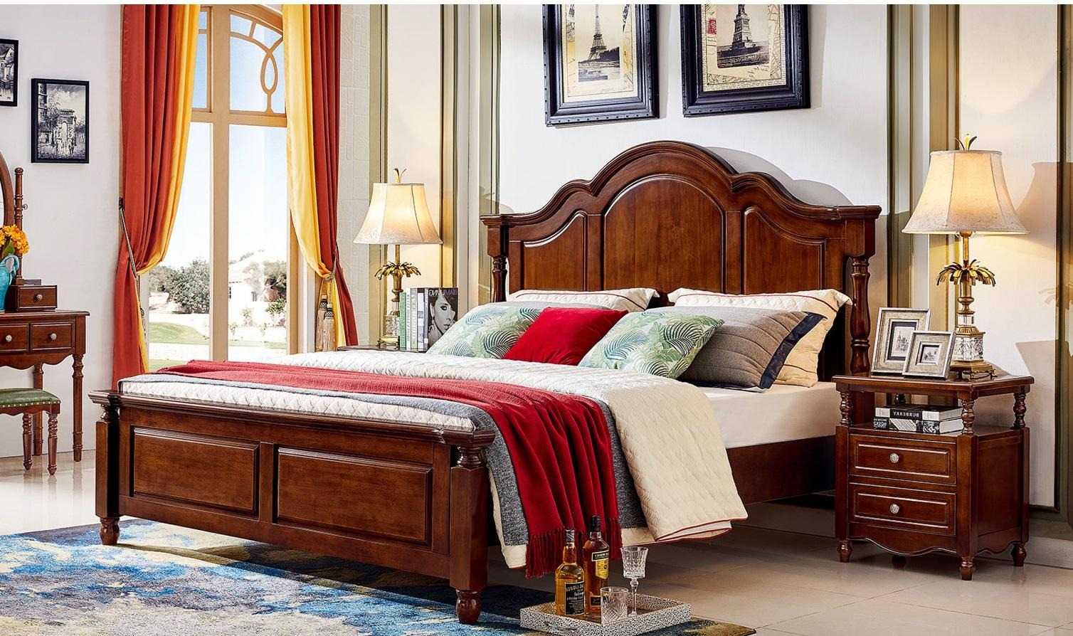 Classic Double Bed Bedroom Bed Furniture Wooden Beds Solid Brown