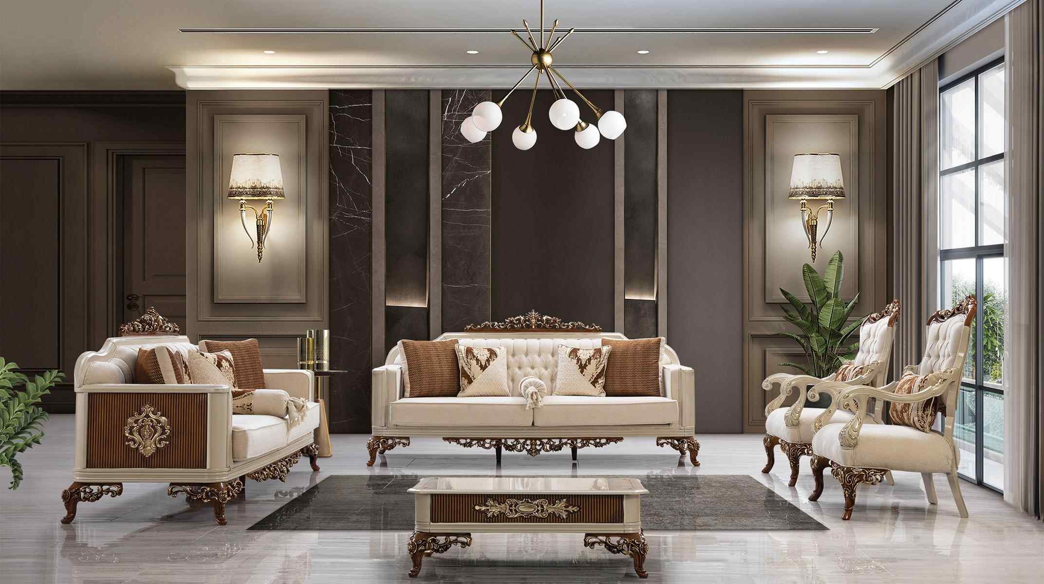 Sofa Set 3+1+1 Seater Coffee Table Luxury Set Sofa Armchair Fabric Baroque