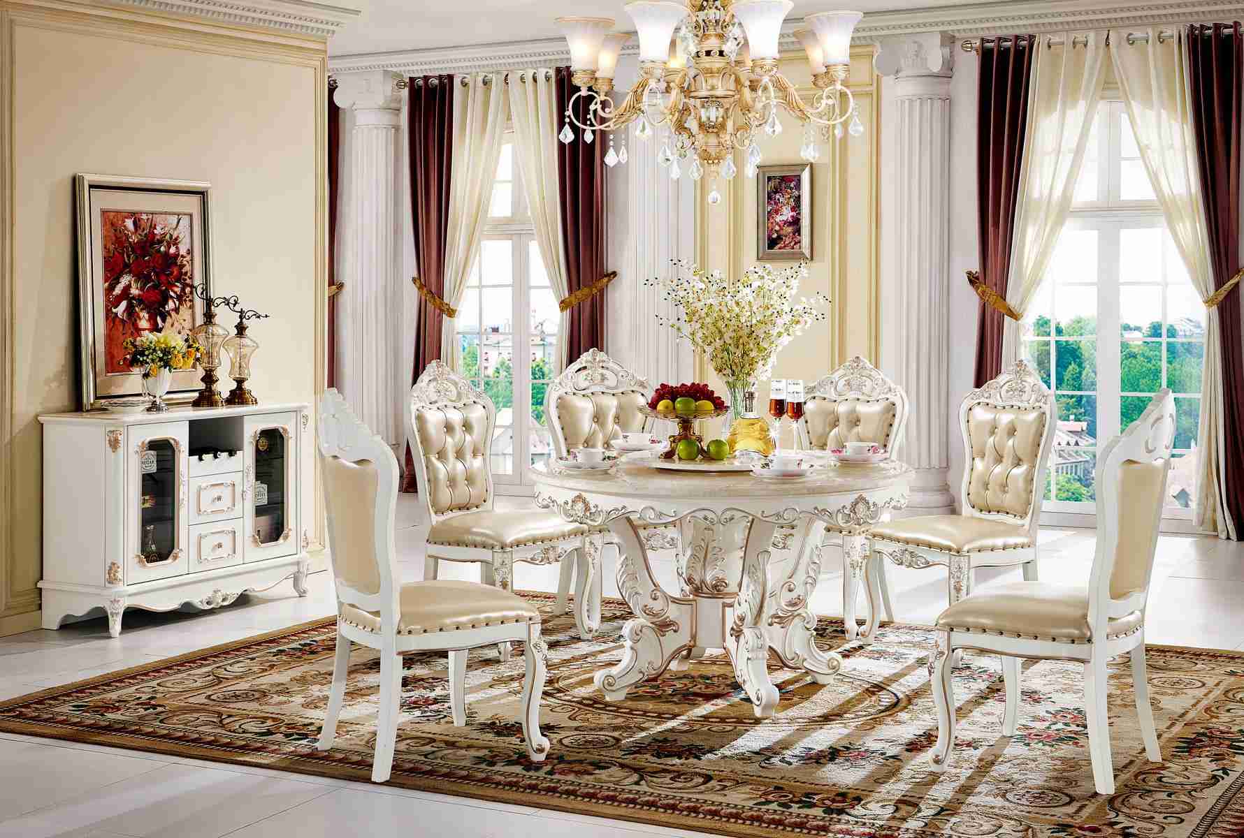 Dining Room Set Dining Group Wooden Table Complete Set 7pcs Dining Table 6 Chairs