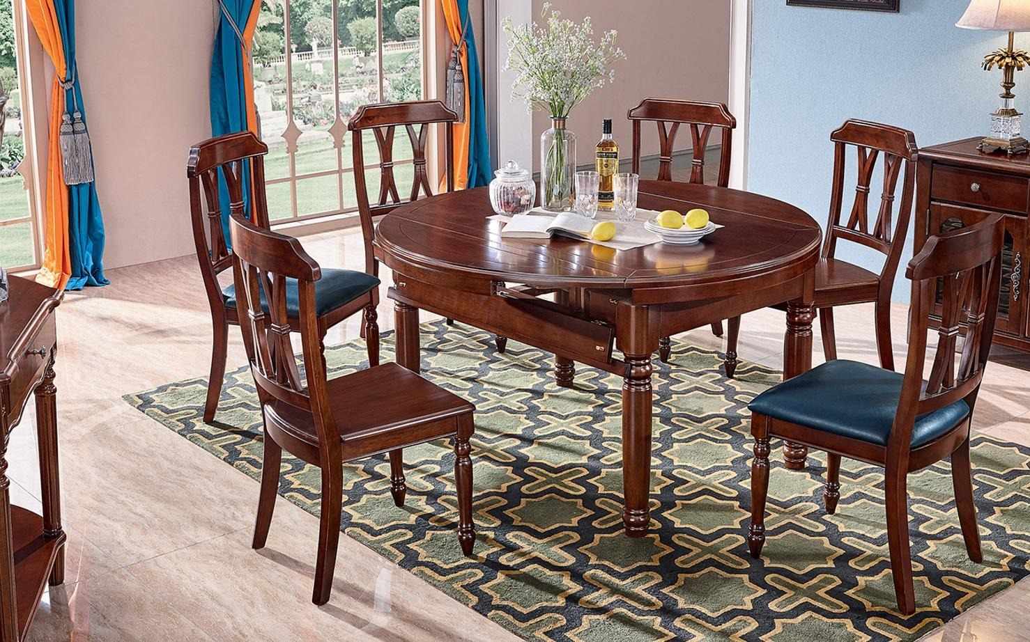 Set Complete Set Dining Table + 6 Chairs Dining Room Group Wood Table