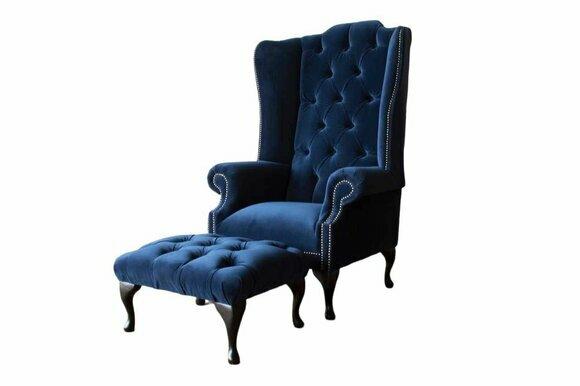 Chesterfield wing chair with stool Relax 1-seater sofa single-seater 2-piece