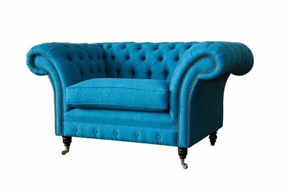 Blue Chesterfield armchair upholstery sofa couches 1.5 seater one-seater textile