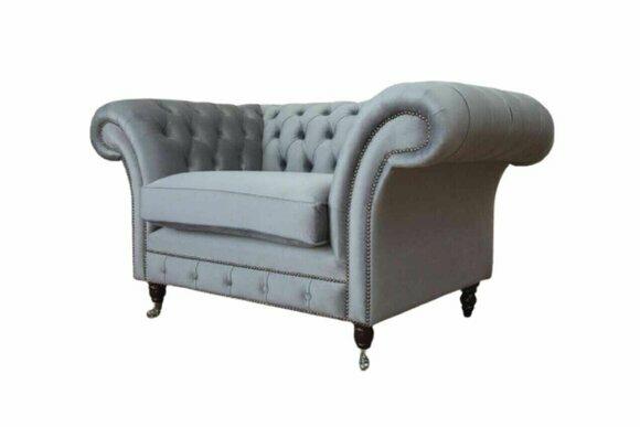 Chesterfield Armchair Textile Sofa Fabric Couch Sofas Couches Lounge Grey